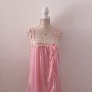 Elegant Pink Lace Trim Nightgown